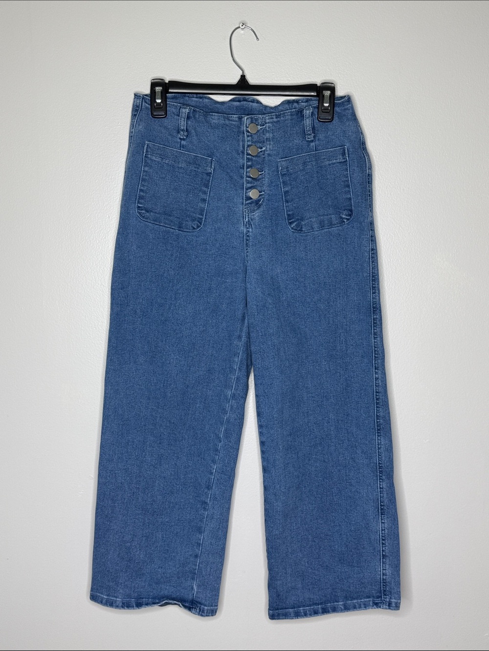High-Rise Button-Fly Wide-Leg Women's Jeans - Blue Size 10